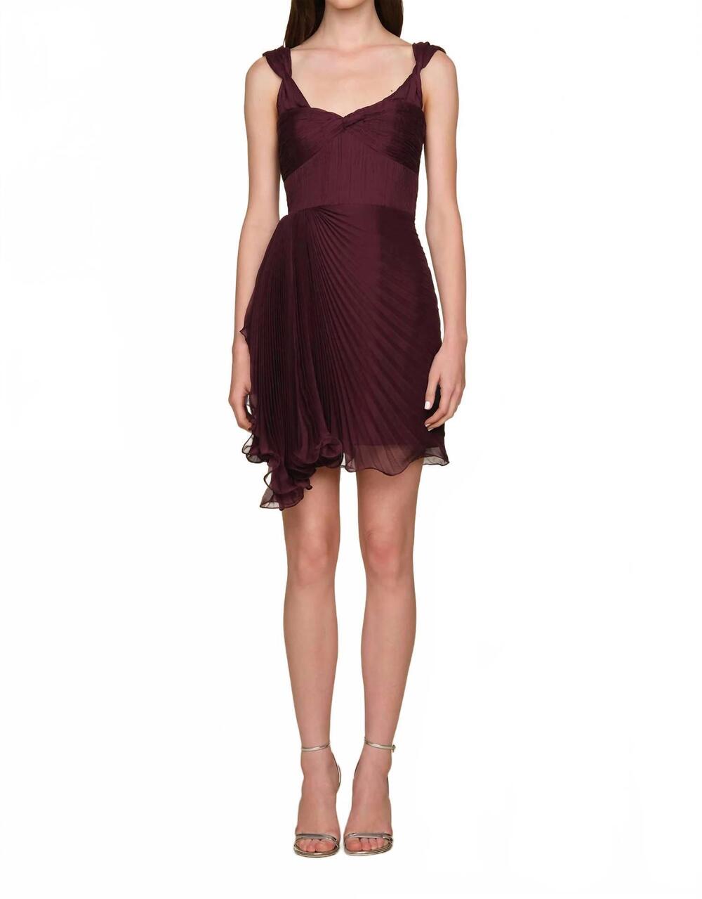NEW AMUR nova pleated mini dress in deep carmine